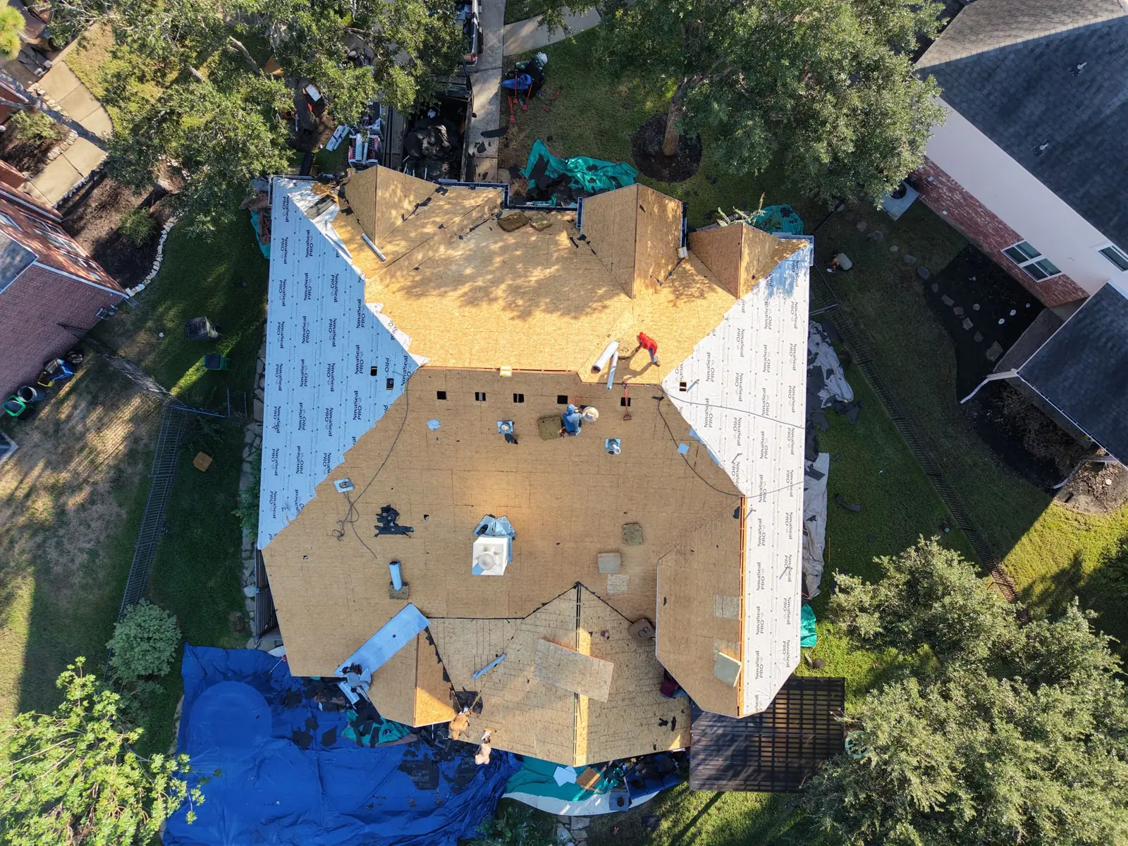 New decking and underlayment, aerial view